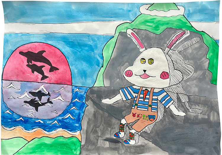 キラキラした目で朝日を見つめるおきた