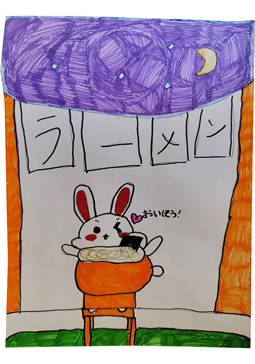 ラーメンを食べてるおきた君