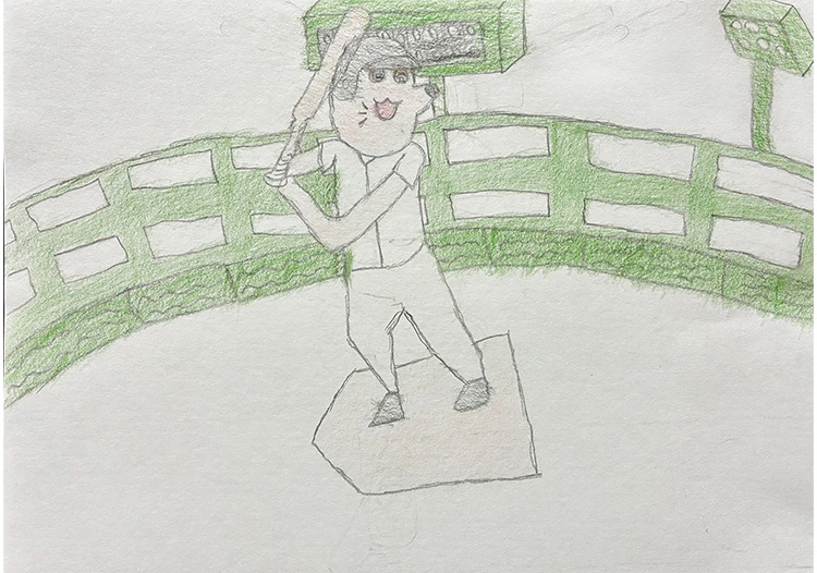 野球をするおきたくん